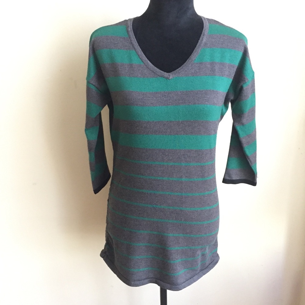 oneA | 3/4 Sleeve Striped Ruched Tunic Sweater